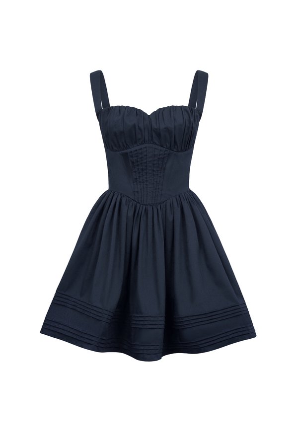 Amoryn Pintuck Ruched Mini Dress in Midnight Charm