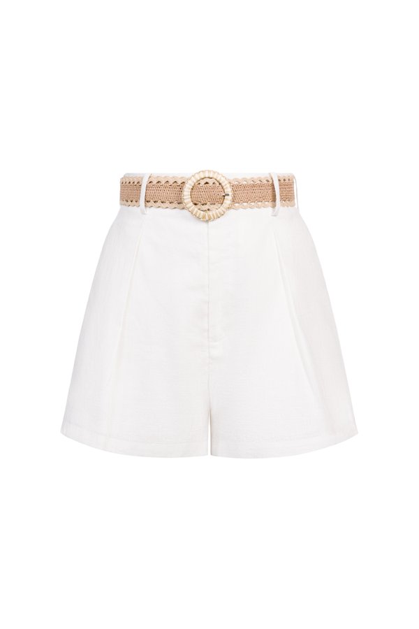 Ardelle High Waist Linen Shorts with Belt in Iconic White