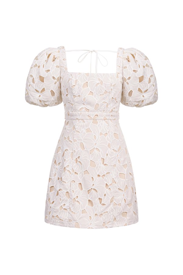 Arienna Padded Puff Sleeves Mini Dress in Iconic White