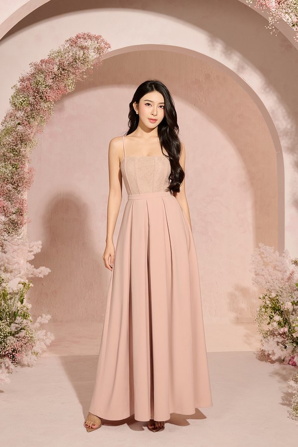 Astrid Lace Bodice Jumpsuit in Nude Blush