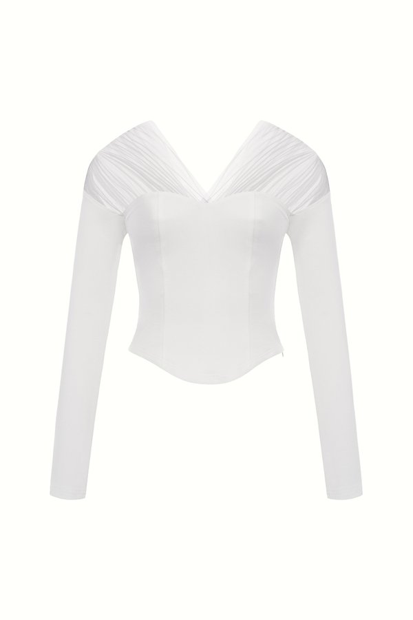 Celestine Padded 2-Way Long Sleeves Top in Iconic White