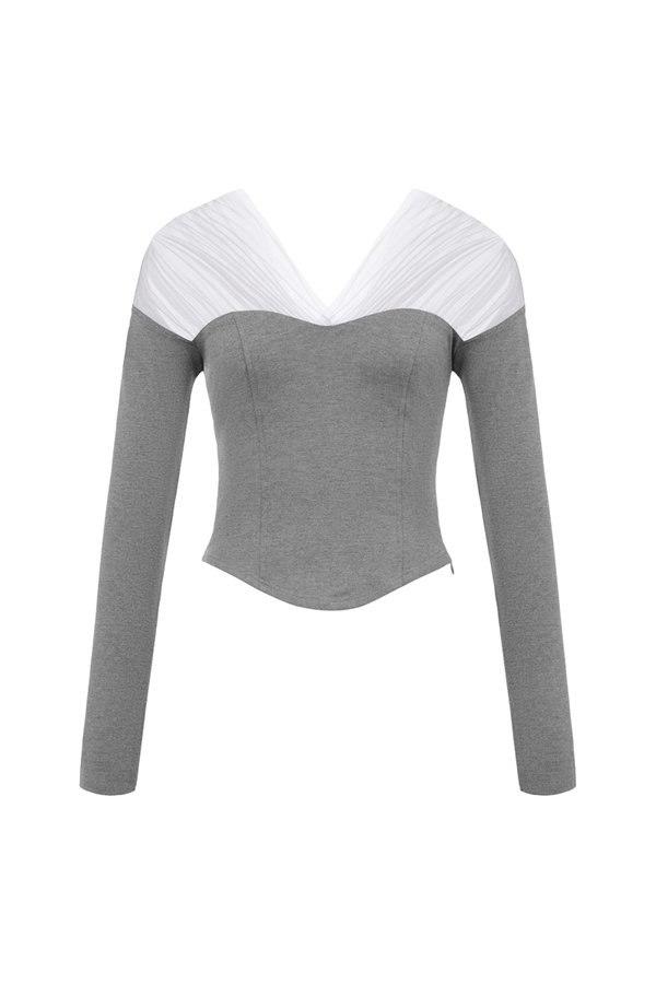 Celestine Padded 2-Way Long Sleeves Top in Mystic Graphite