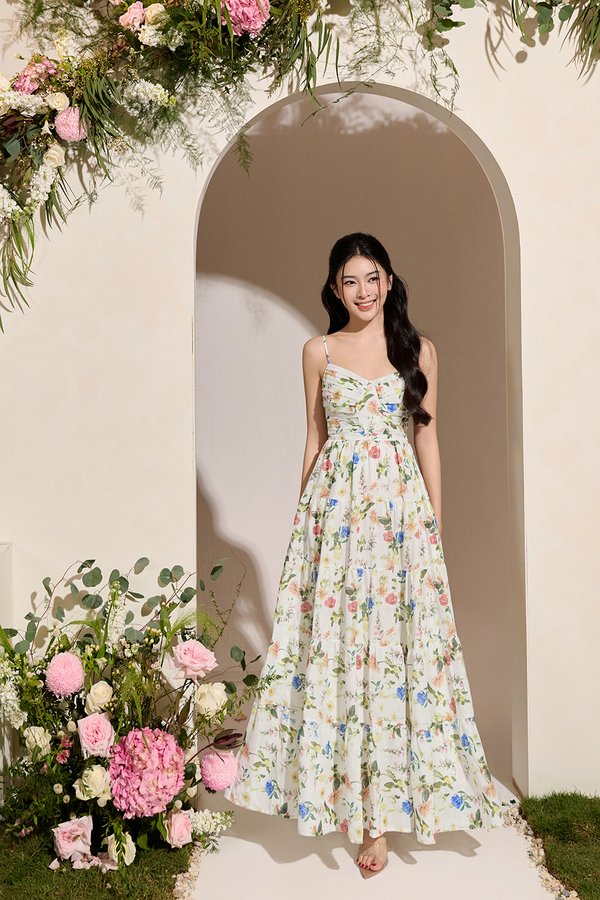 Ceres Diamond Pleated Maxi Dress in Field of Dreams