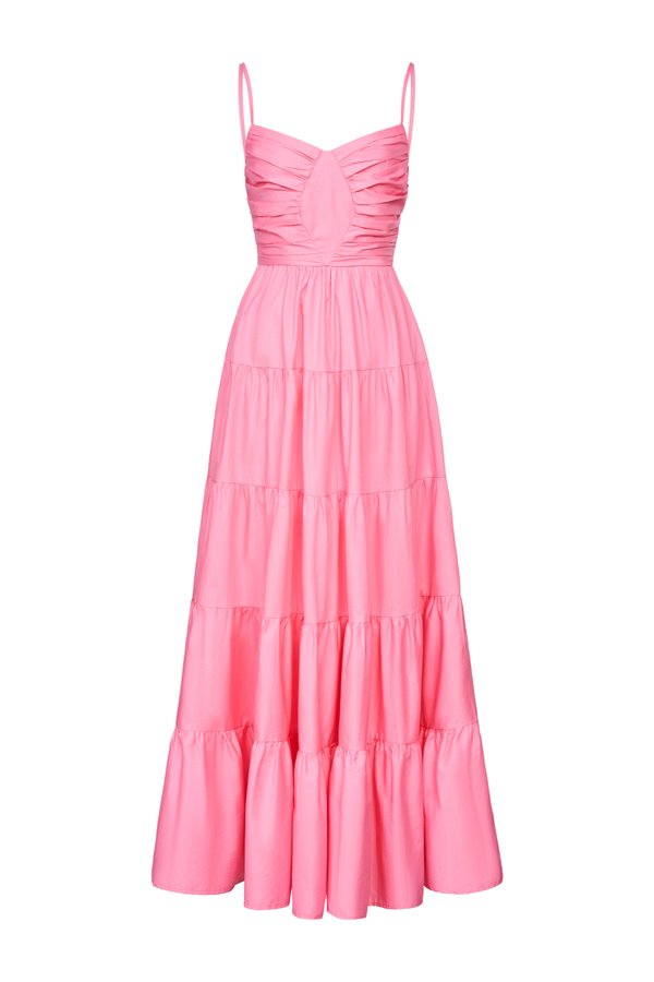 Ceres Diamond Pleated Maxi Dress in Taffy Pink