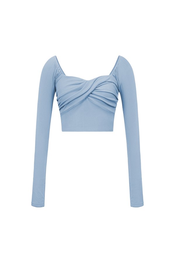 Eliseé Twist Long Sleeves Top in Icy Mist