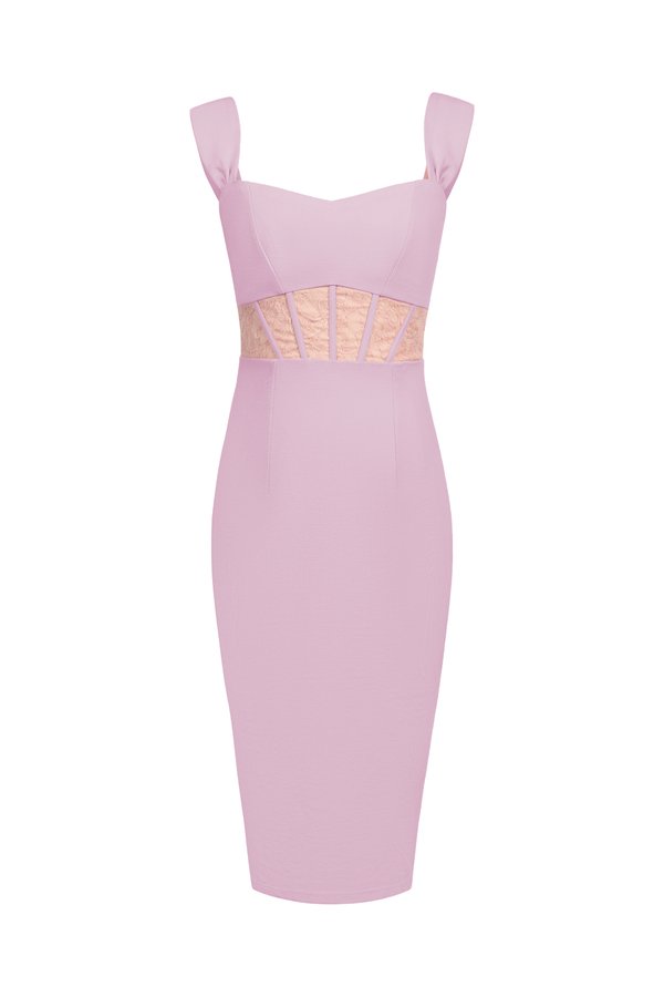 Elysia Lace Detailed Ponte Dress in Dusty Lilac