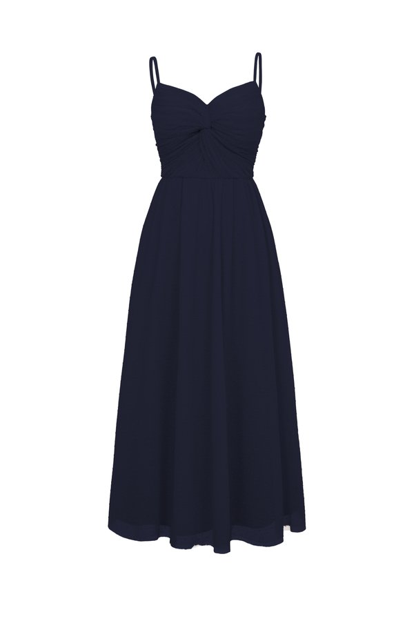 Enchanté Padded Twist Tulle Midi Dress in Starlit Navy