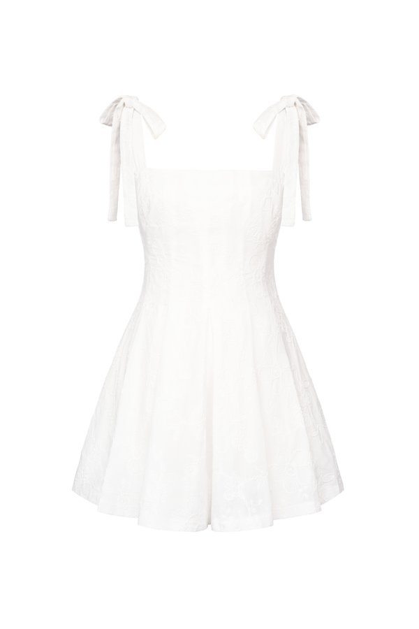 Erica Ribbon Tie Embroidered Romper in Iconic White
