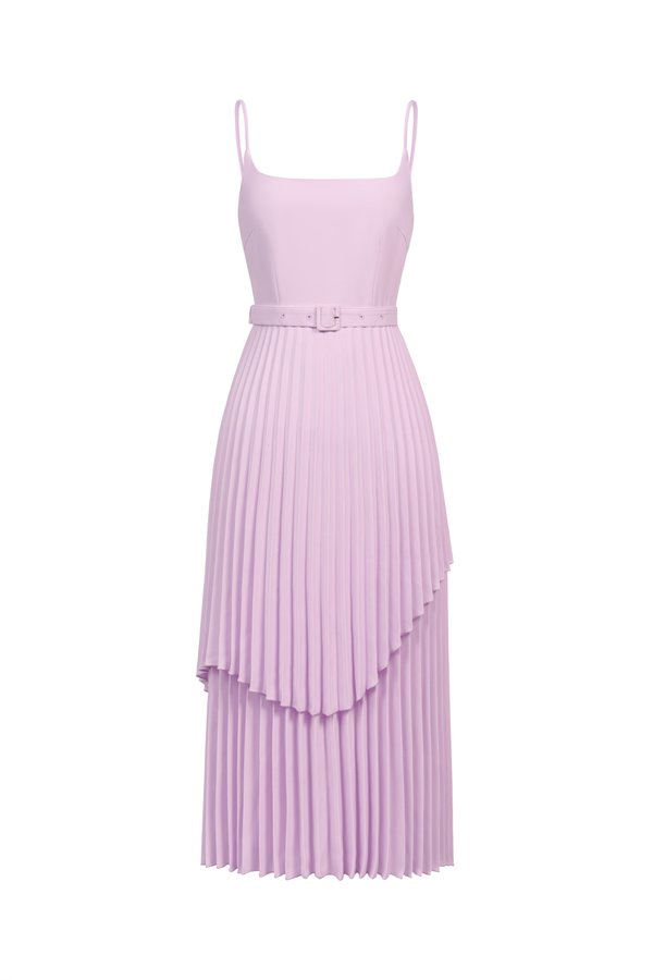 Ivy Layered Pleated Midi Dress in Lilac