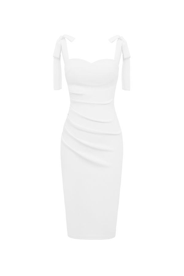 Josette Sweetheart Padded Ribbon Pencil Dress in Iconic White