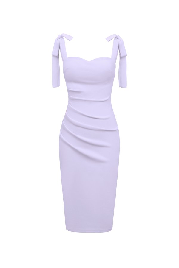 Josette Sweetheart Padded Ribbon Pencil Dress in Lilac Haze