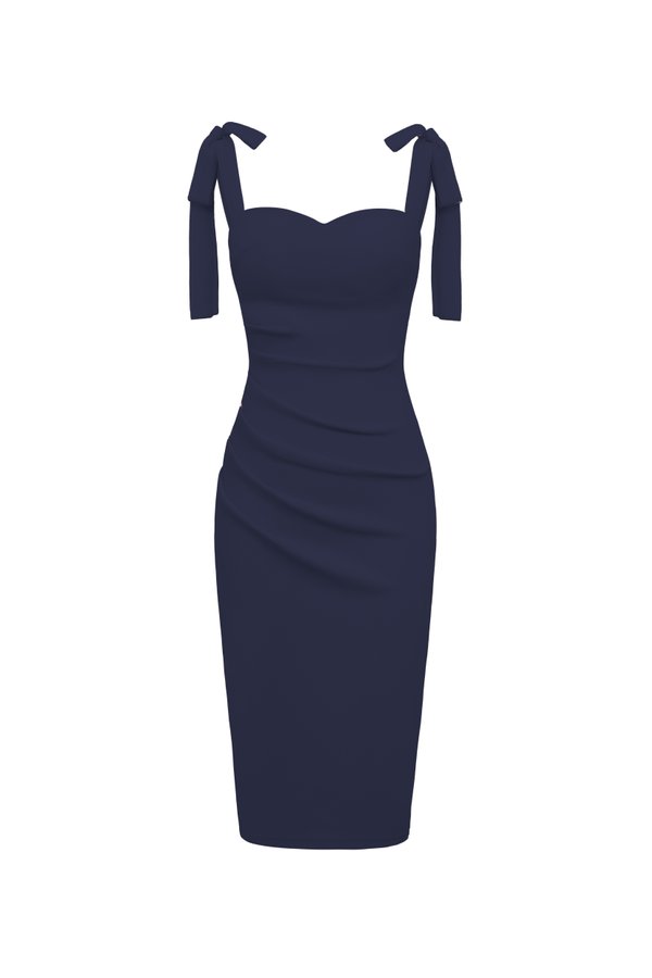 Josette Sweetheart Padded Ribbon Pencil Dress in Midnight Sapphire