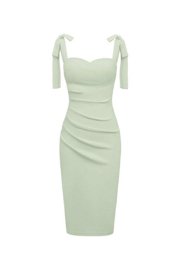 Josette Sweetheart Padded Ribbon Pencil Dress in Mint Frost
