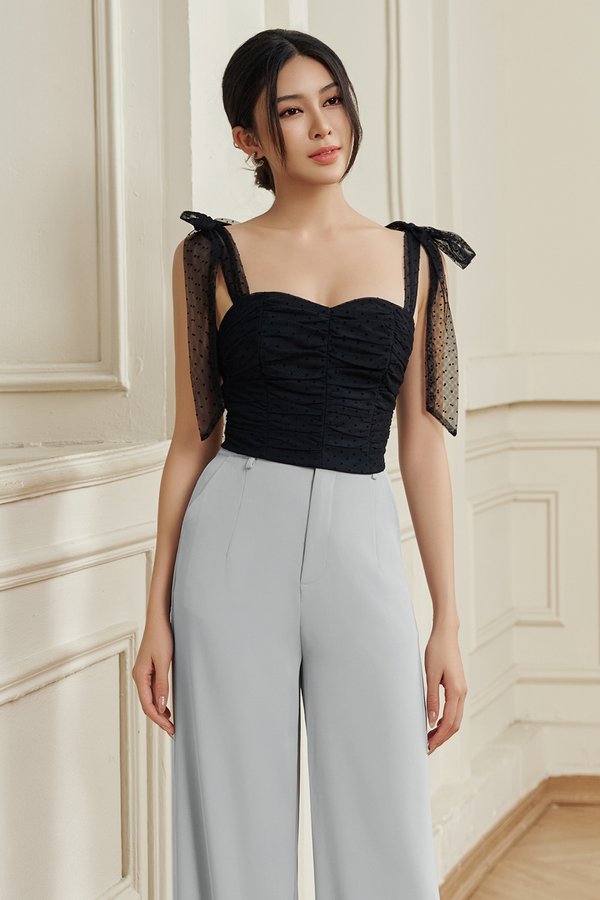 Lacey Tulle Ribbon Crop Top in Classic Black