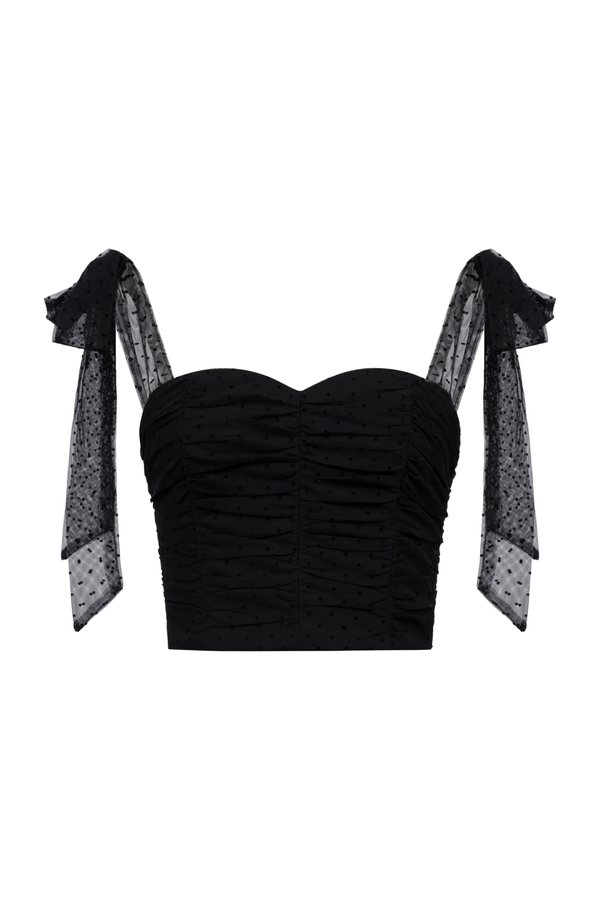 Lacey Tulle Ribbon Crop Top in Classic Black