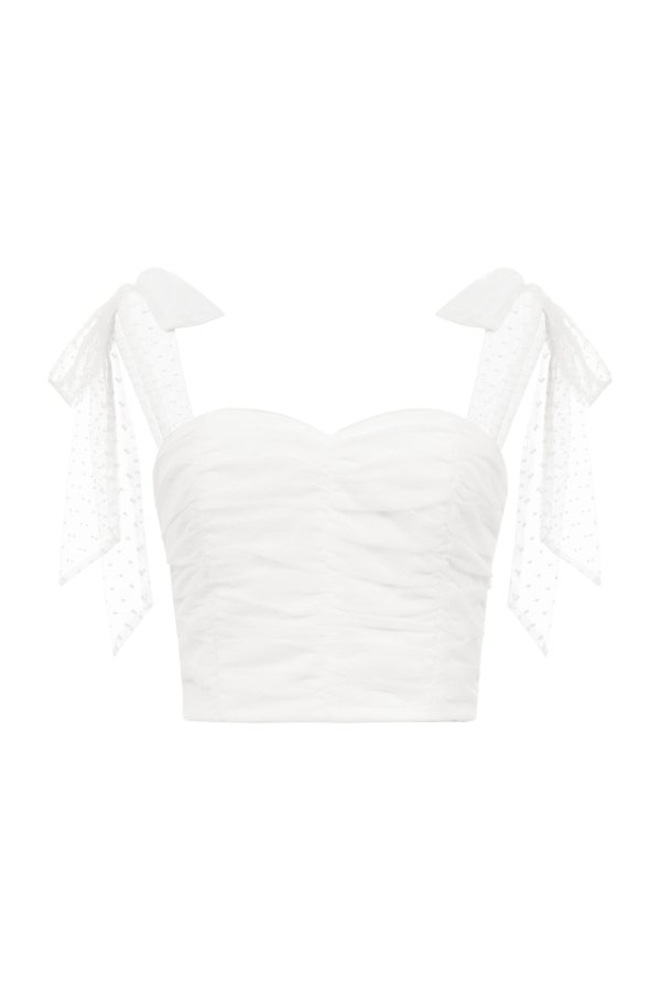 Lacey Tulle Ribbon Crop Top in Iconic White
