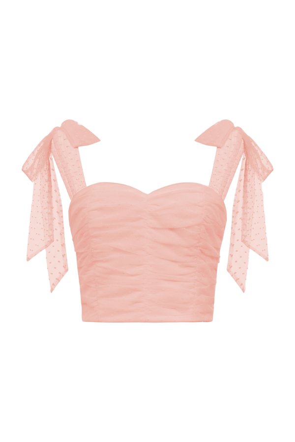 Lacey Tulle Ribbon Crop Top in Pink Nectar