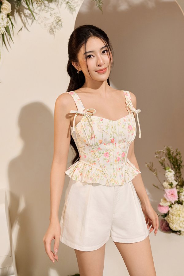 Linnea Corset Peplum Top in Cream Blooming Trails