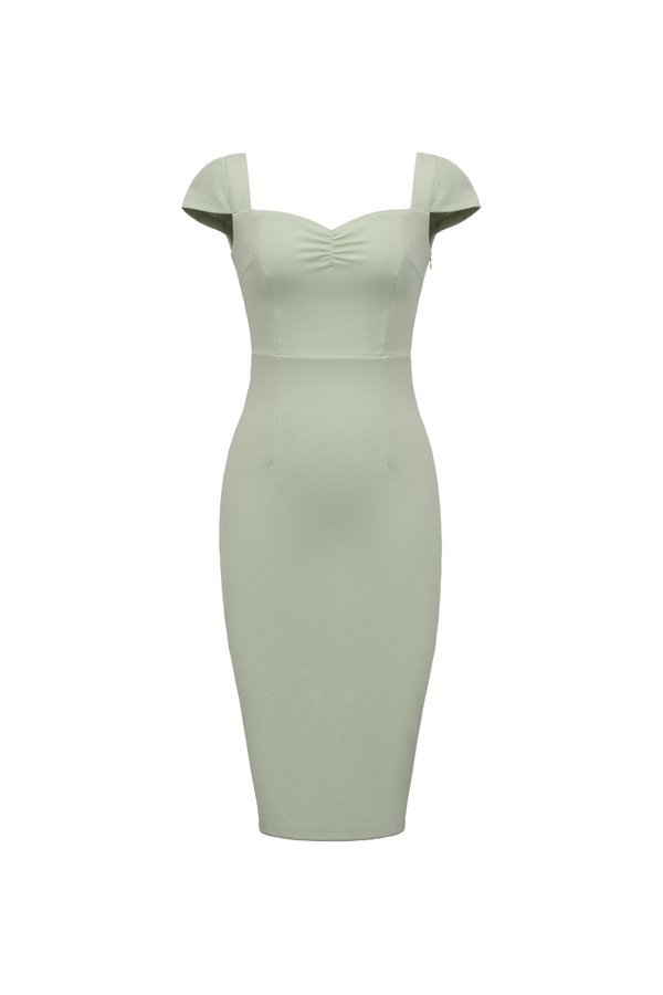 Mariette Cap Sleeves Pencil Dress in Sage Glow