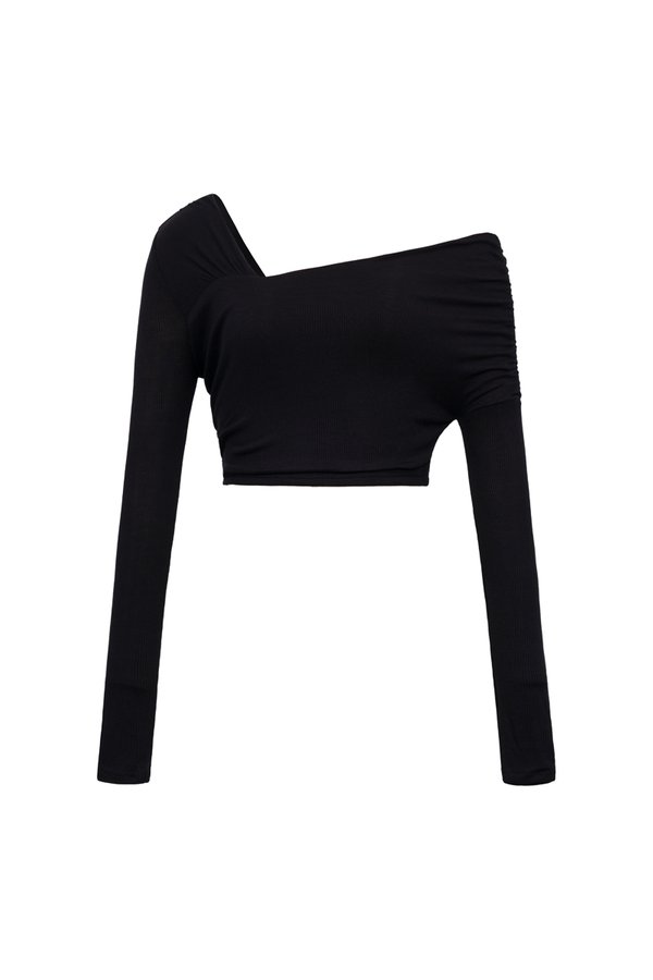 Perline Asymmetrical Crop Top in Classic Black