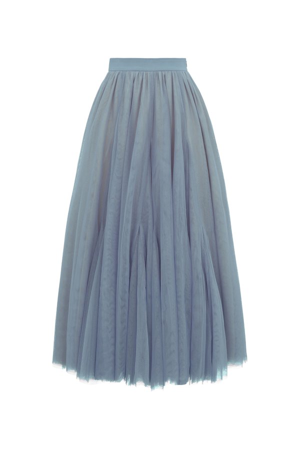 Pirouette Midi Tulle Skirt in Dusky Azure