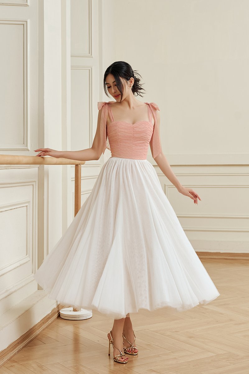 Pirouette Midi Tulle Skirt in Iconic White Chello