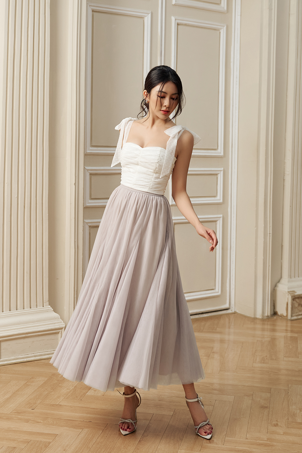 Pirouette Midi Tulle Skirt in Mauve Whisper Chello