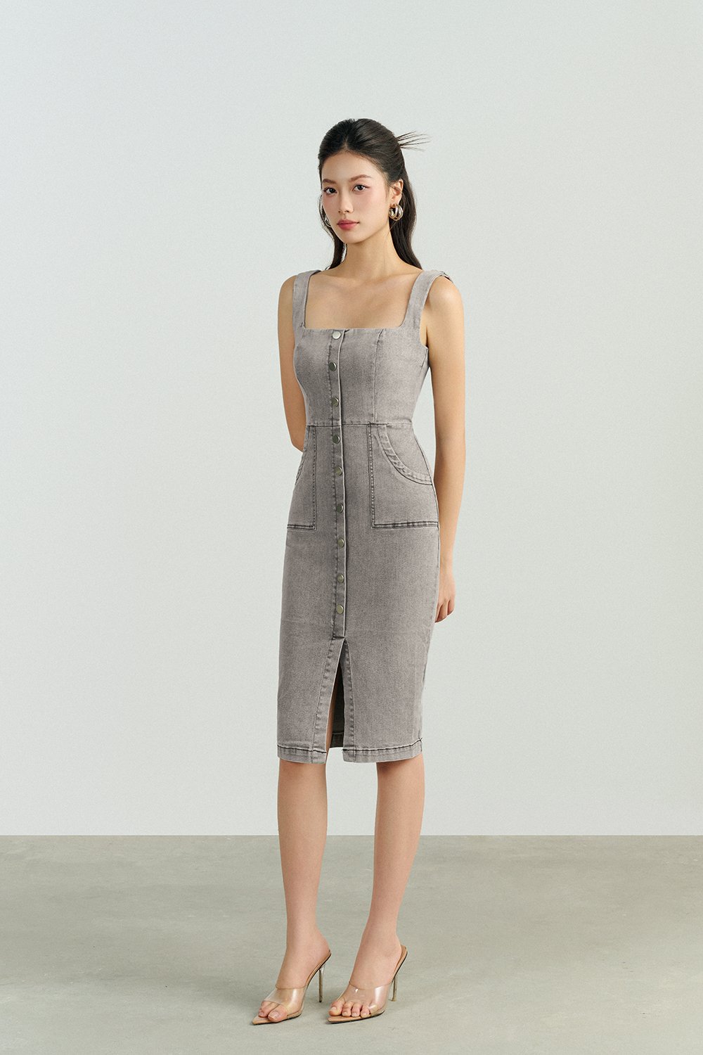 Brynne Denim Pencil Dress in Grey Wash