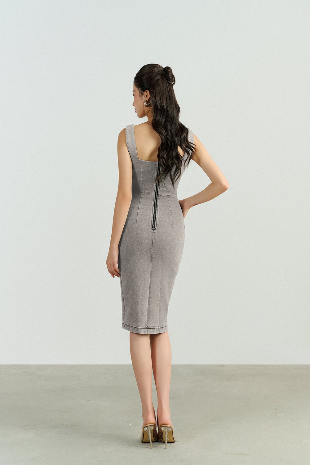 Brynne Denim Pencil Dress in Grey Wash
