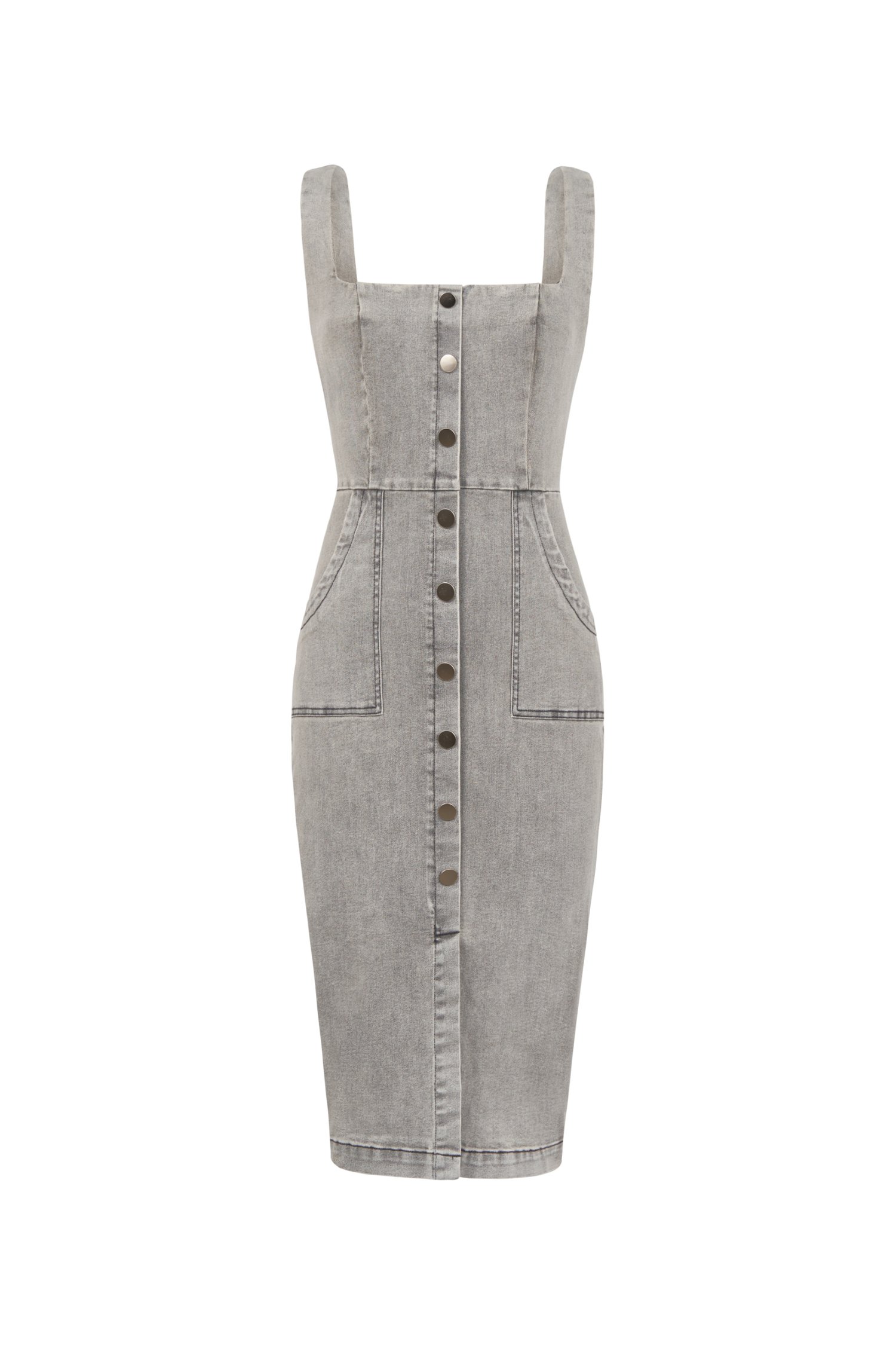 Brynne Denim Pencil Dress in Grey Wash