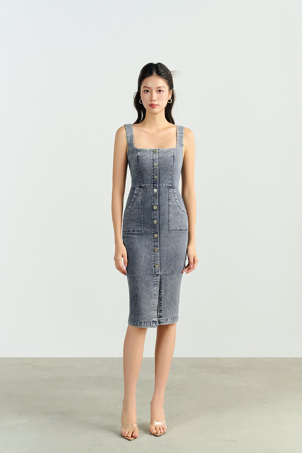 Brynne Denim Pencil Dress in Vintage Wash