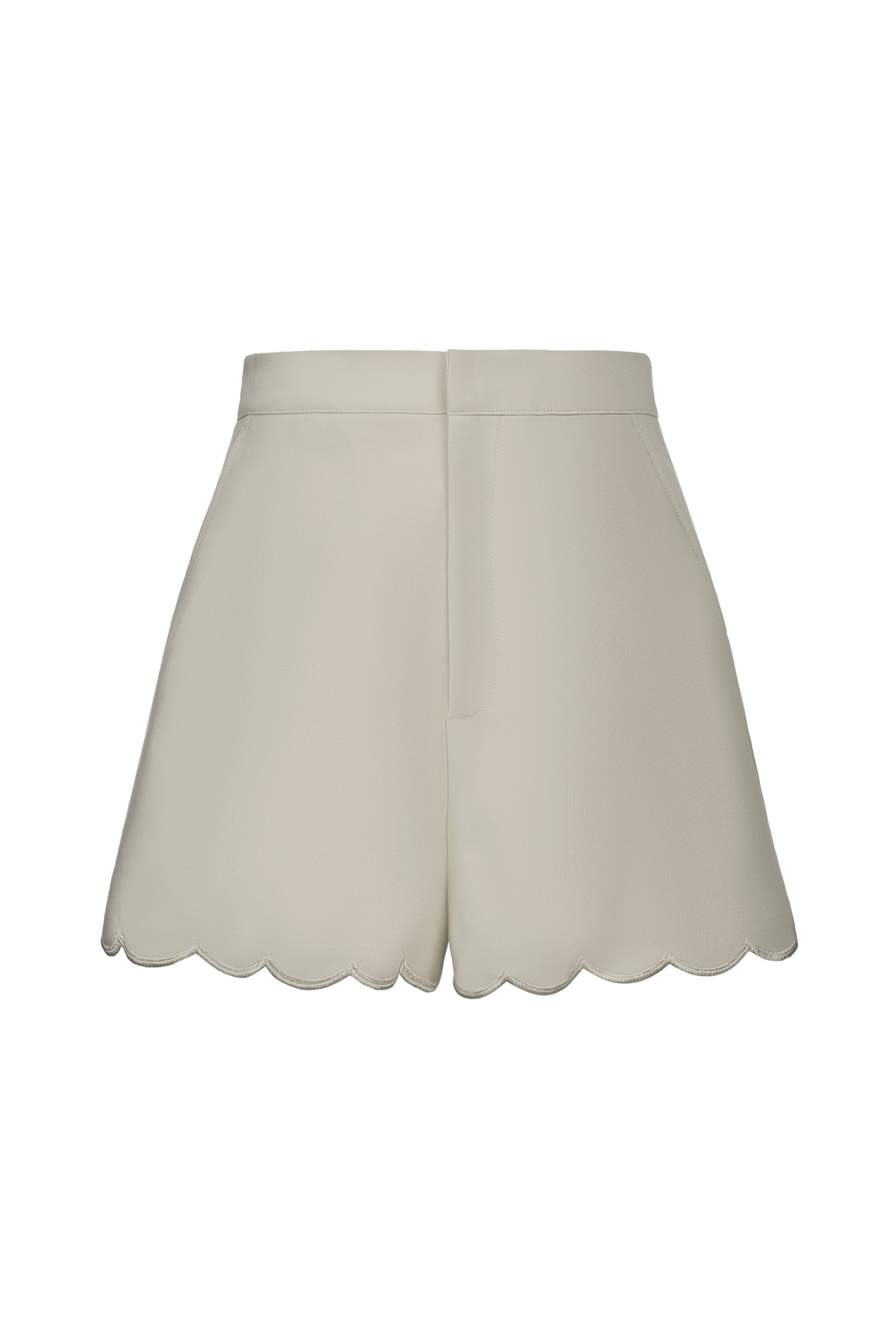 Cecily High Waisted Scallop Shorts in Light Sage