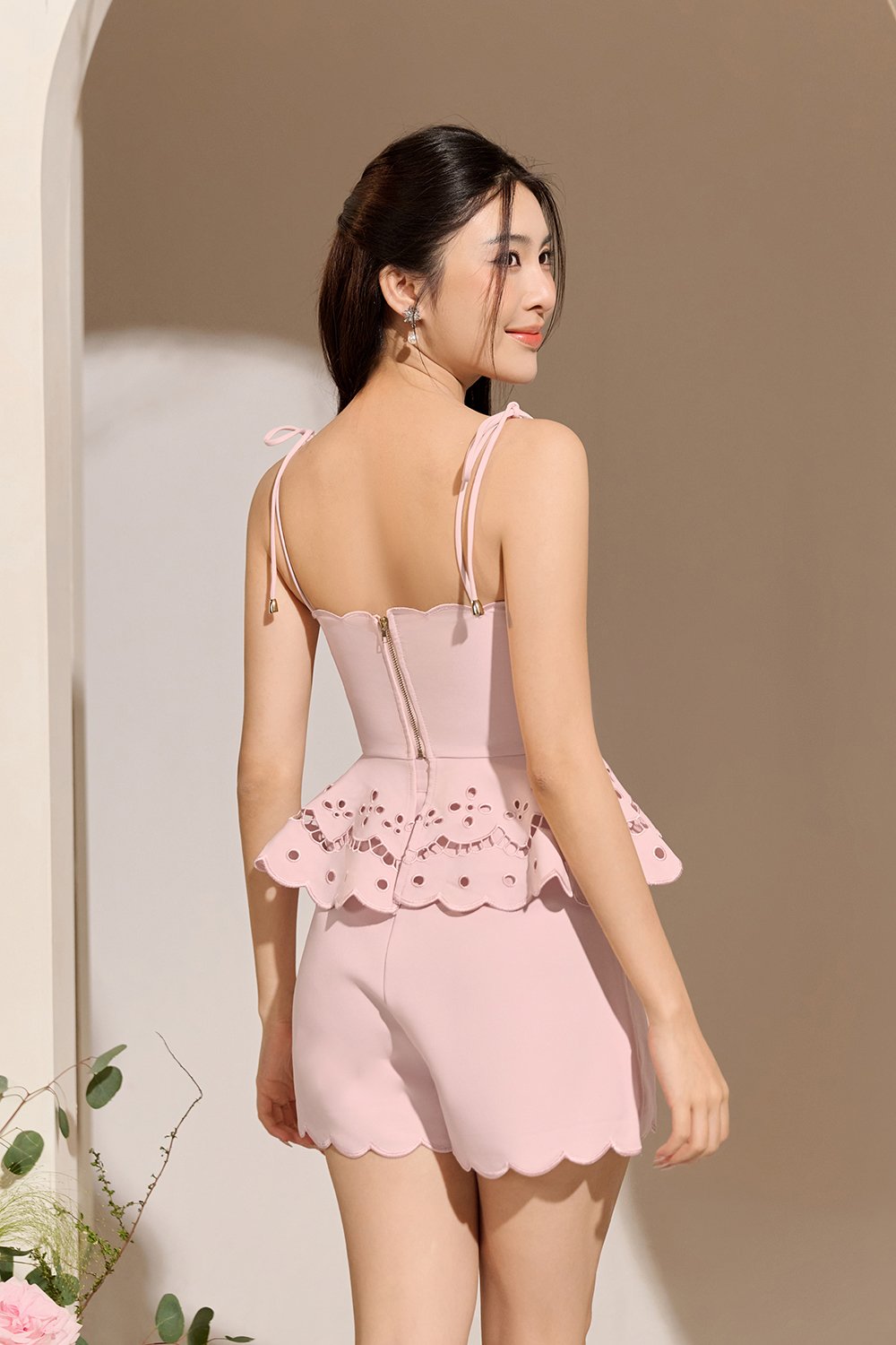 Cecily High Waisted Scallop Shorts in Soft Blush