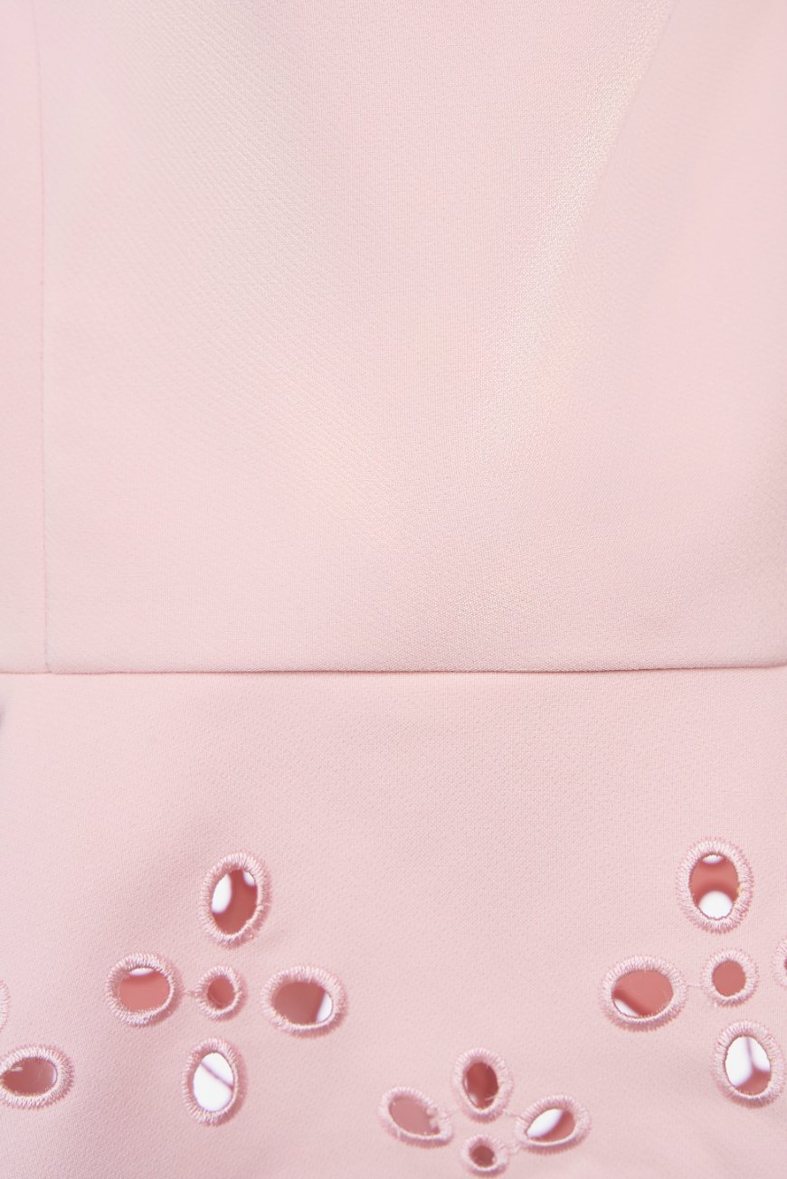 Cecily Ribbon Tie Embroidered Scallop Peplum Top in Soft Blush