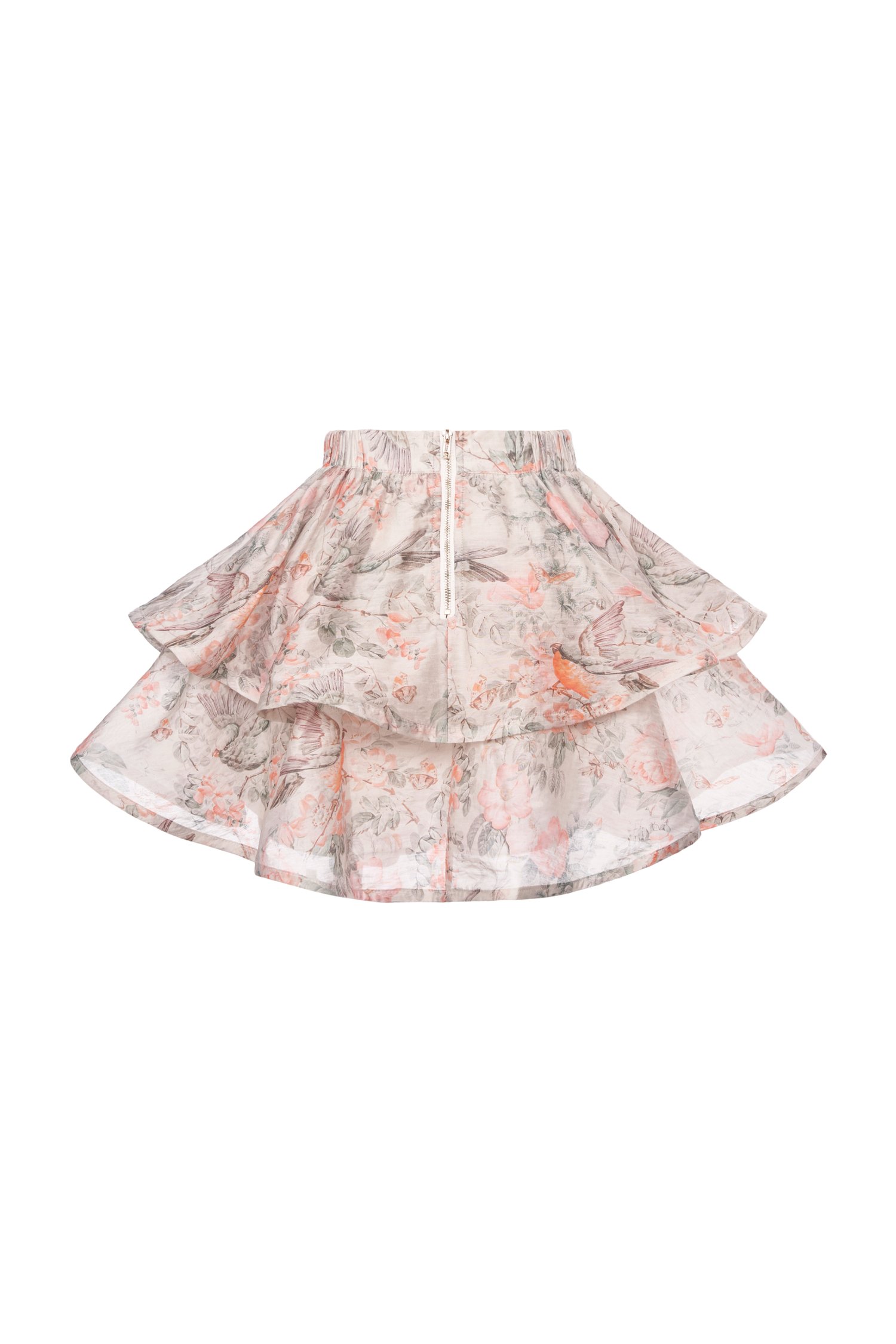 Corinne Tiered Mini Skirt in Greige Songbird Symphony