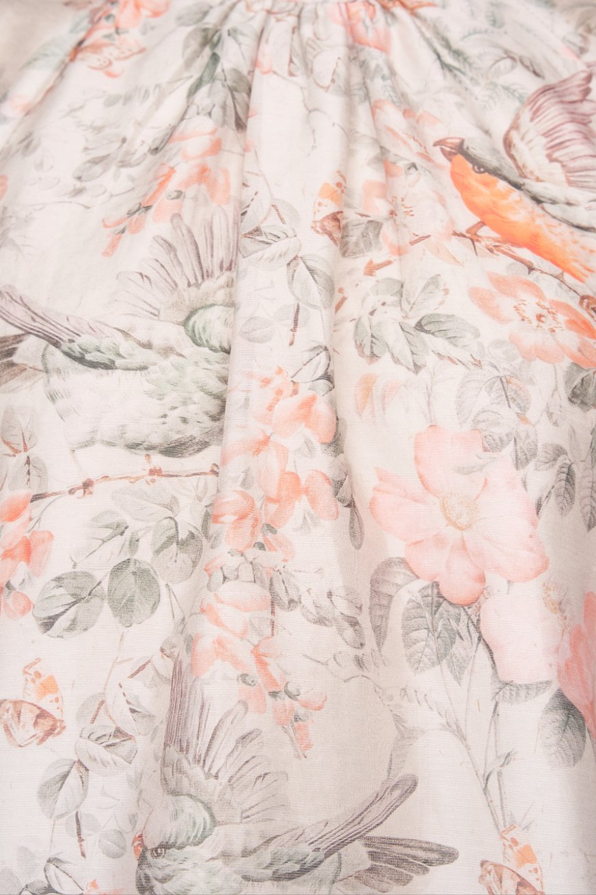 Evanthe Billowy Sleeves High Neck Top in Greige Songbird Symphony