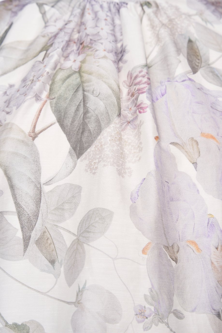 Evanthe Billowy Sleeves High Neck Top in White Whispering Lilac Grove