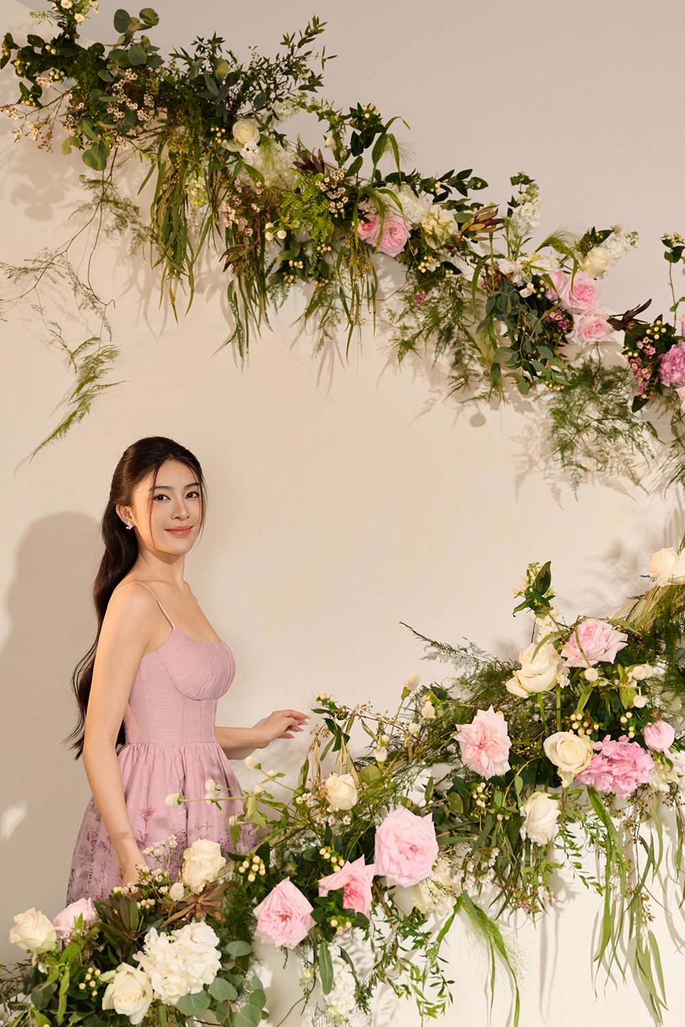 Floryn Ruched Bust Mini Dress in Blush Orchid Enchanted Pastures