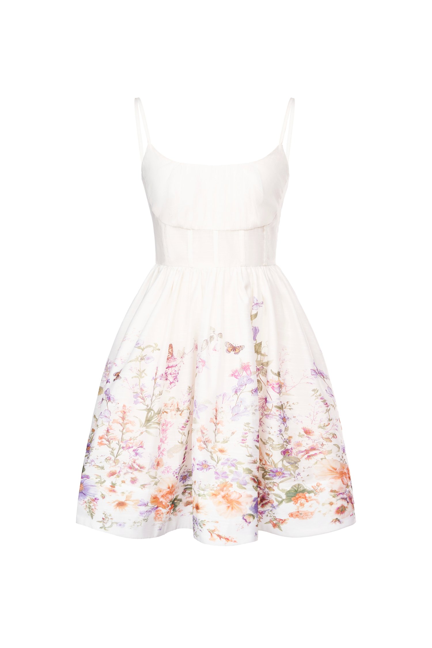 Floryn Ruched Bust Mini Dress in White Enchanted Pastures