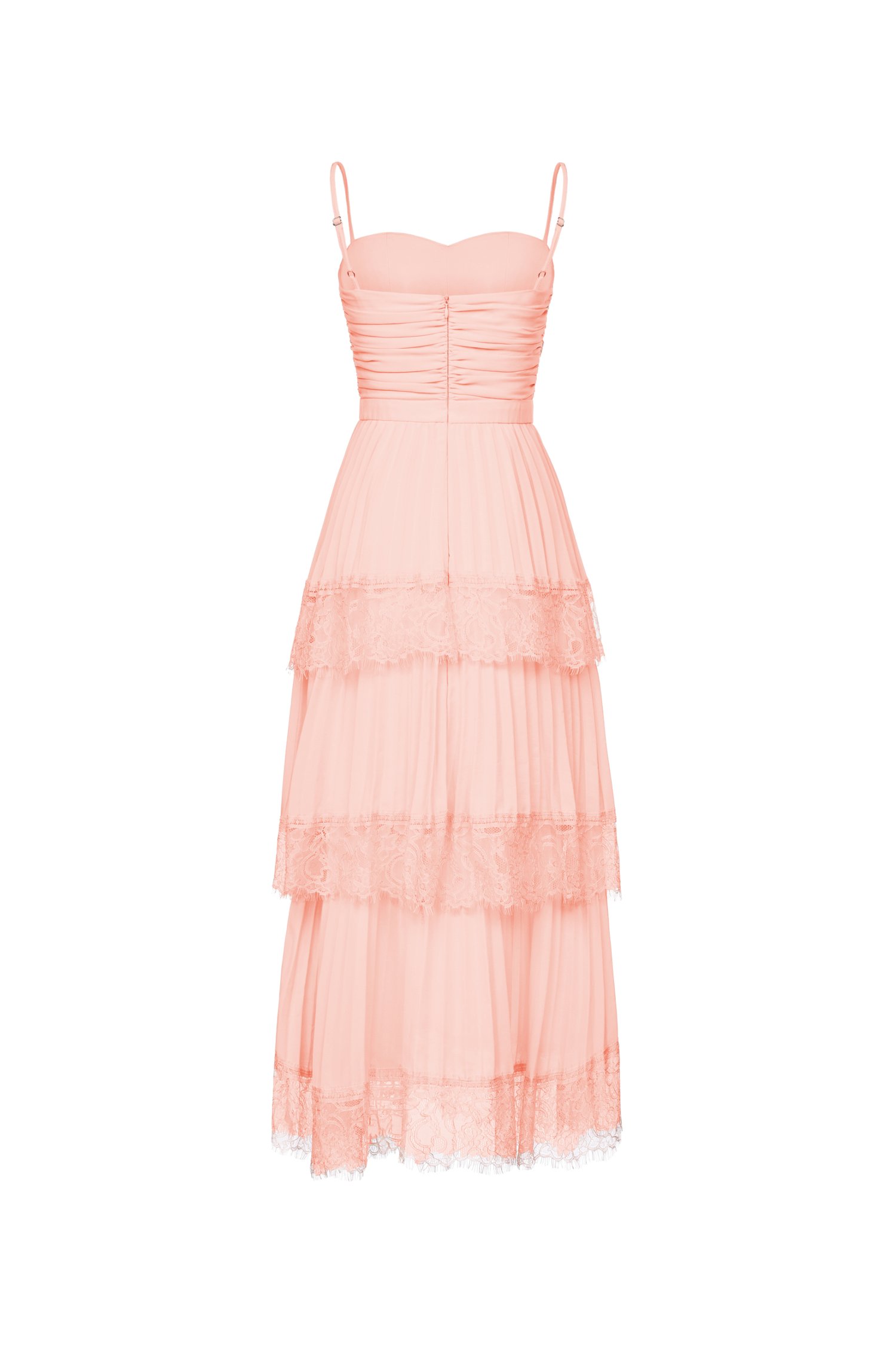 Hedley Pleated Tier Midi Dress in Peach Coral