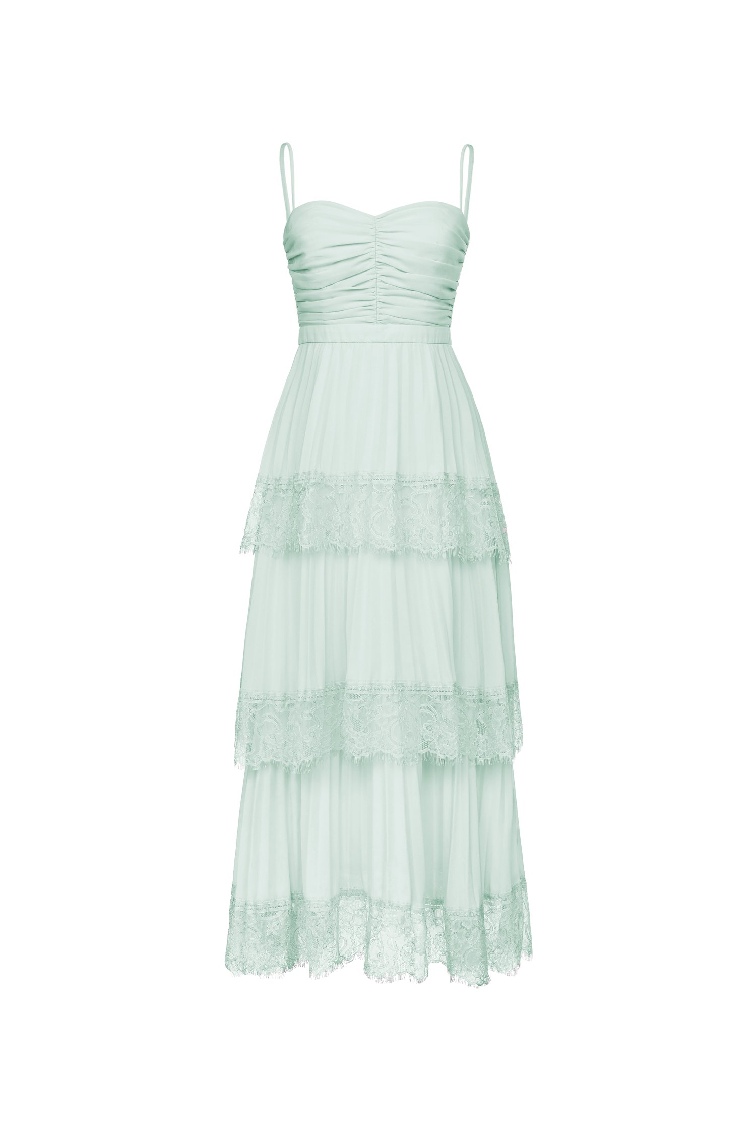 Hedley Pleated Tier Midi Dress in Sage Mint