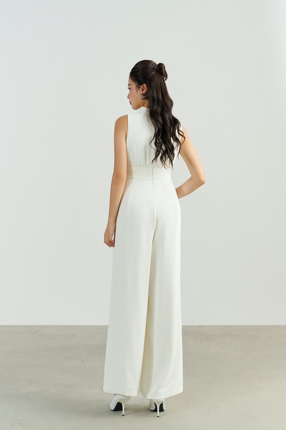 Jaxie Pleated V-Neckline Jumpsuit in Iconic White