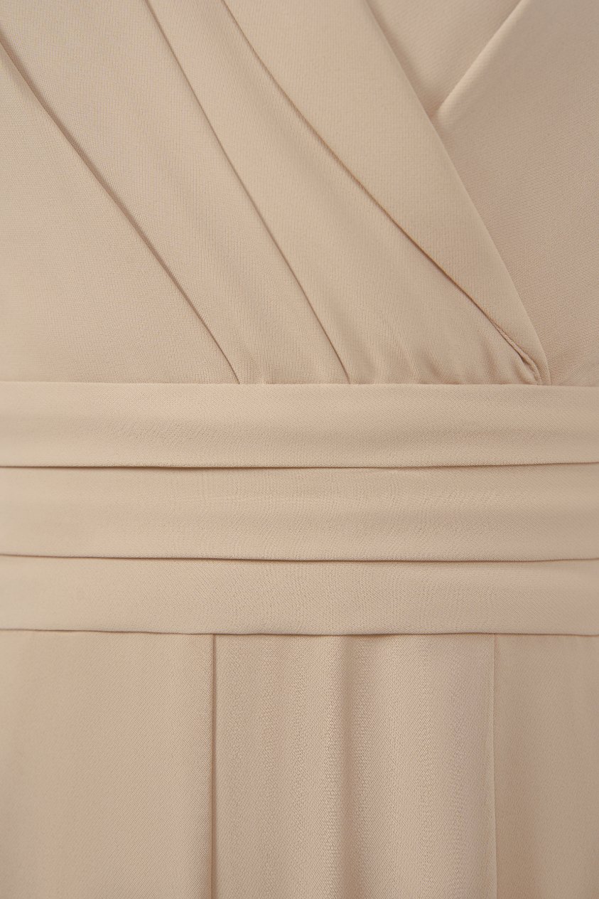Jaxie Pleated V-Neckline Jumpsuit in Latte