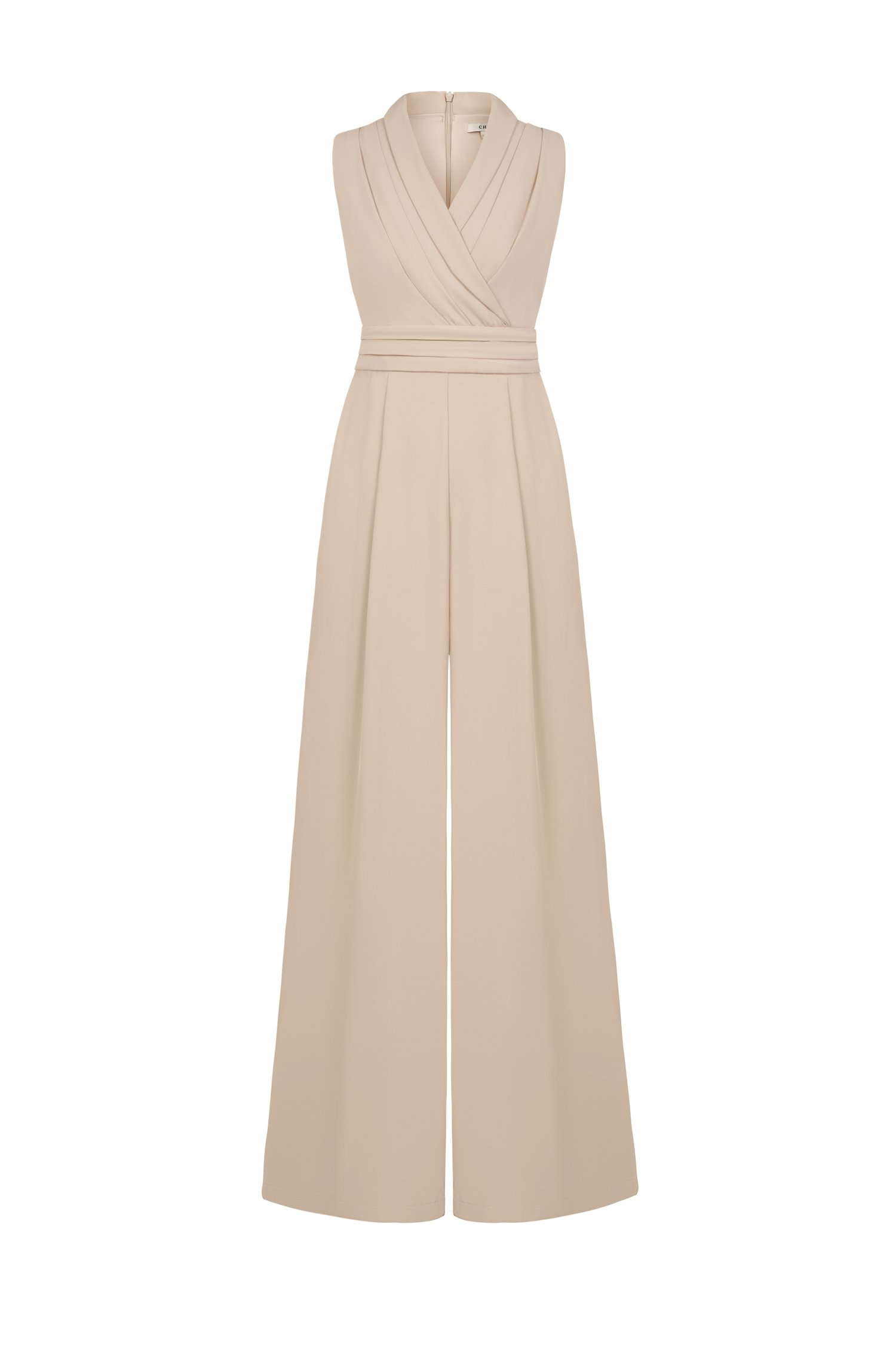 Jaxie Pleated V-Neckline Jumpsuit in Latte