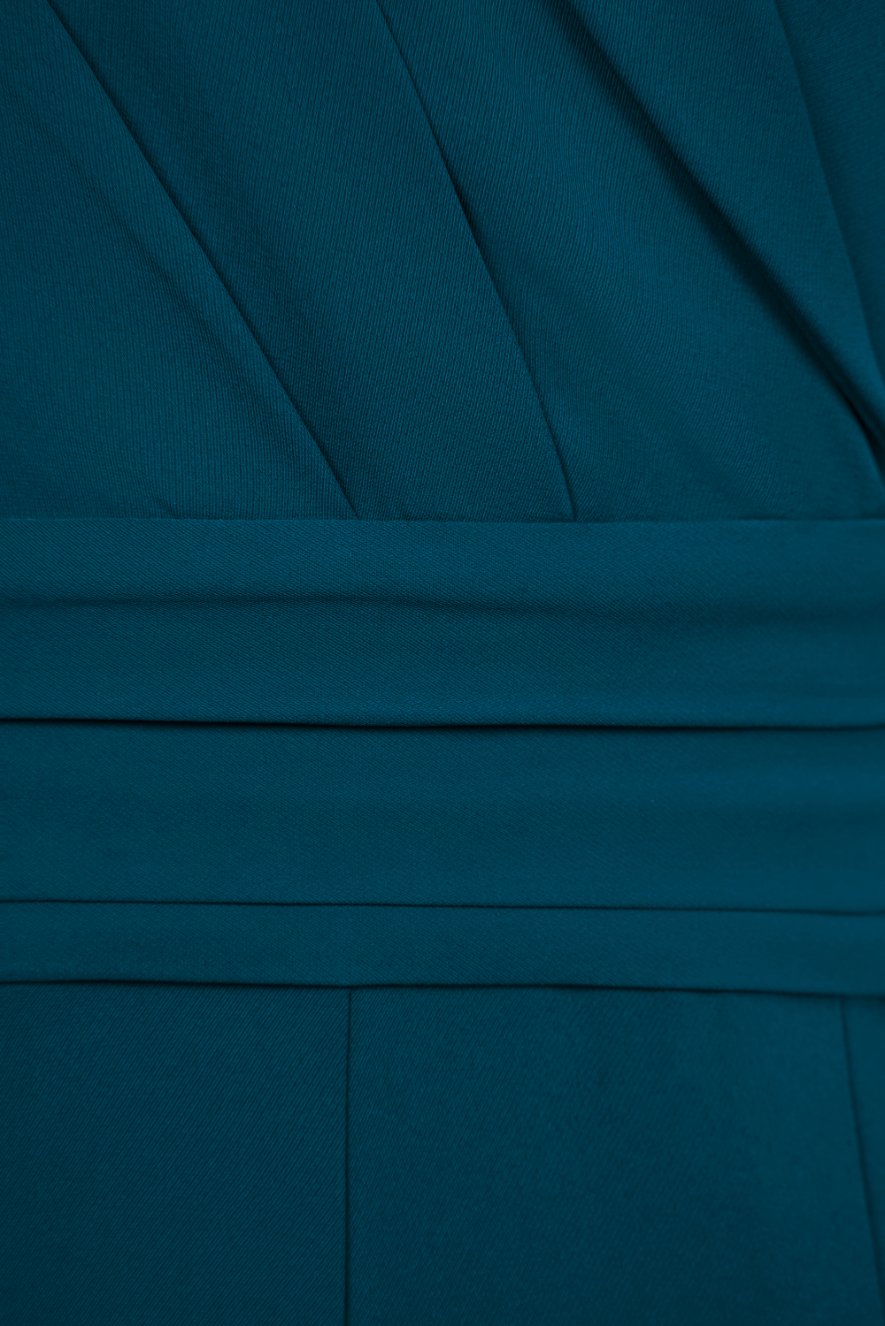 Jaxie Pleated V-Neckline Jumpsuit in Teal Blue