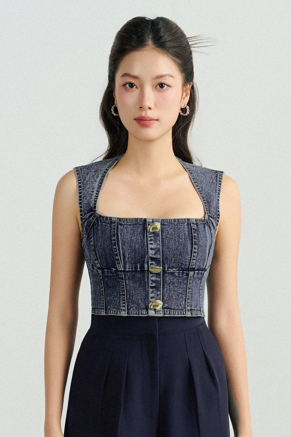 Karina Denim Cropped Top in Acid Wash