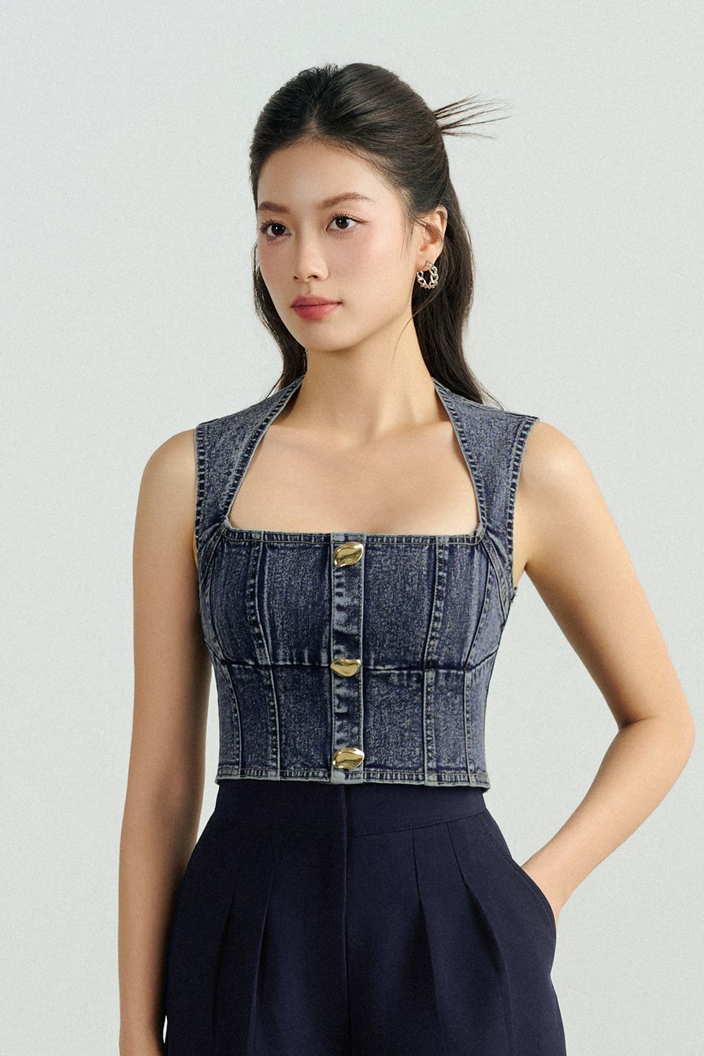 Karina Denim Cropped Top in Acid Wash