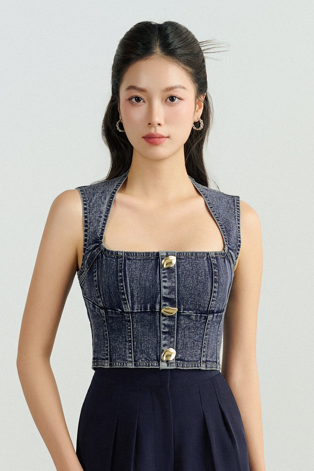 Karina Denim Cropped Top in Acid Wash