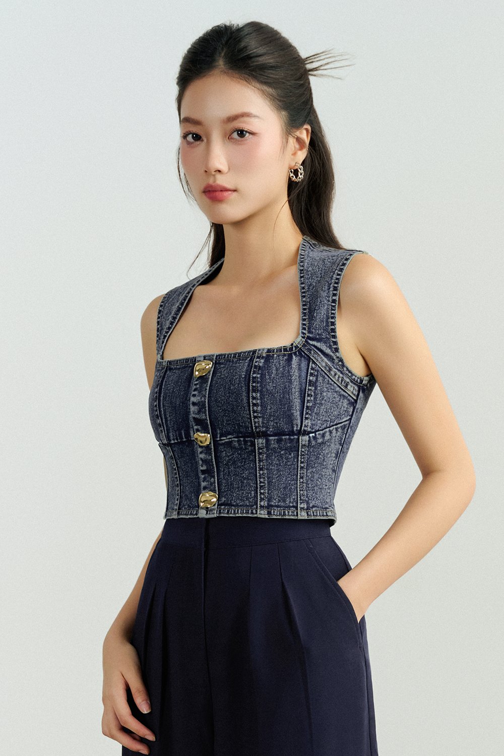 Karina Denim Cropped Top in Acid Wash