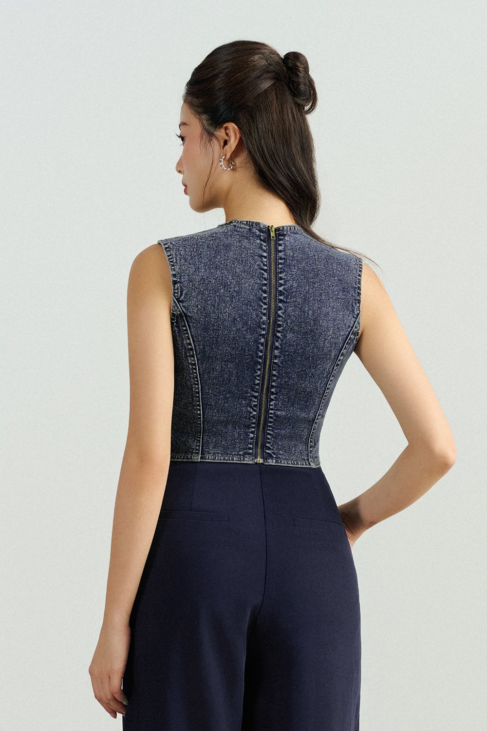 Karina Denim Cropped Top in Acid Wash